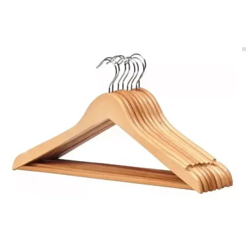 10 unidades - Cabide de Madeira com barra e gancho cromado prata