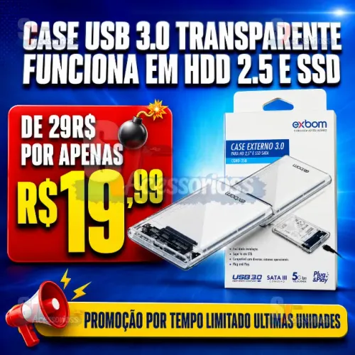 Case USB 3.0 Transparente para HD 2.5 e SSD SATA