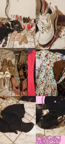 Lote fechado de roupas e sapatos usados