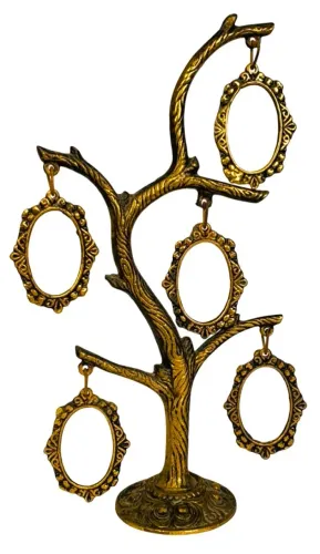 Exuberante Porta retratos bronze Árvore genealógica possuindo aros ovais decoração vegetal