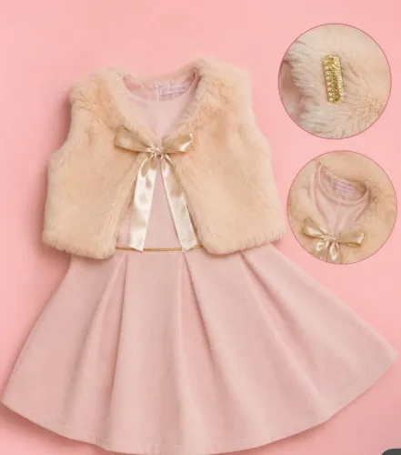 Bolero e vestido rosa plissado infantil