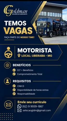 Vaga para motorista de caminhão em Uberaba MG