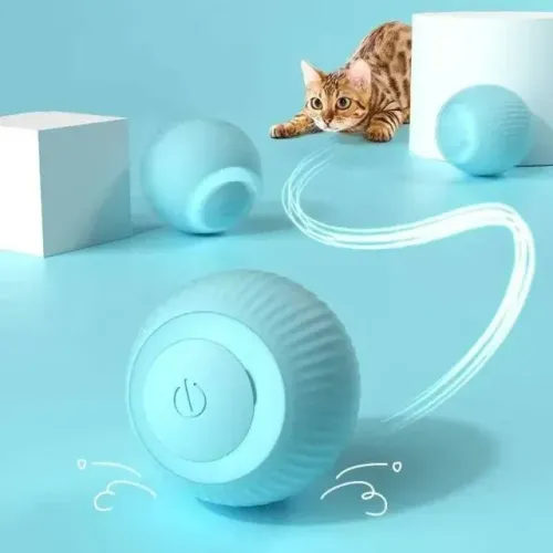 Bola Giratória Inteligente Brinquedo Gato Cachorro Cães PET Recarregavel USB (AZUL)