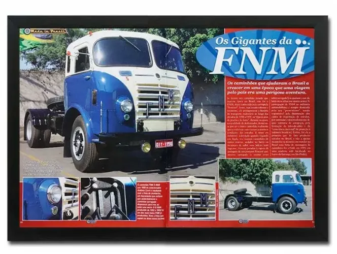 Caminhão antigo FNM D9500 - Quadro decorativo com matéria original de revista