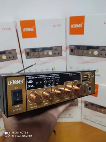 amplificador de som LE705, bivolt, bluetooth, 2 canais, radio fm, aux.NOVOS