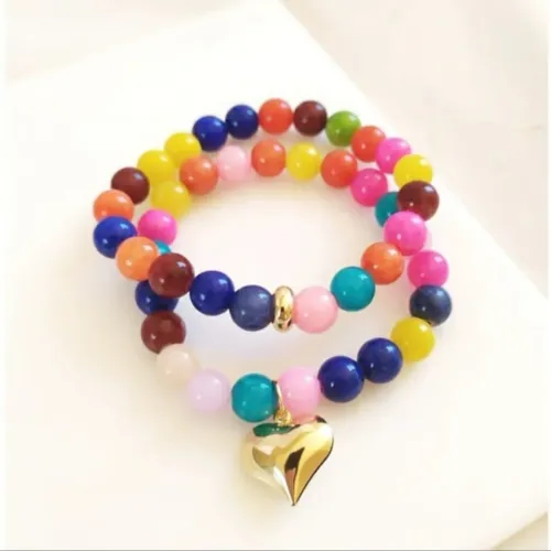 Pulseiras Coloridas com Pingente de Coração 18K