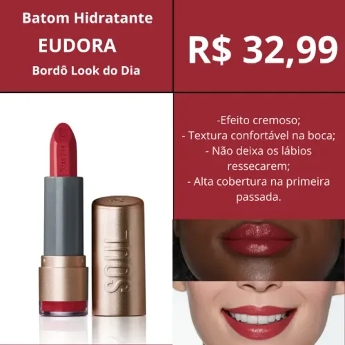 Batom Hidratante Bordô Look do Dia SOUL Kiss Me 3,7g - Eudora