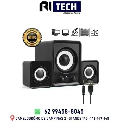 Caixa De Som KP-7023 PC 2.1 Controle Bass Com Botão On/off Pc Notebook