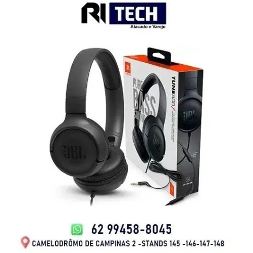 Fone JBL Tune 500 Preto On-Ear com fio Plug P2 Drivers 32mm Headphone