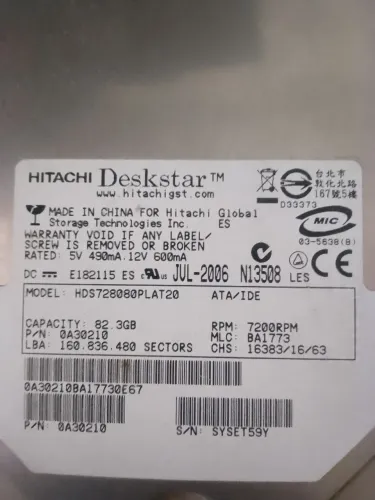 HD IDE desktop Hitachi Deskstar 80 gigabytes 