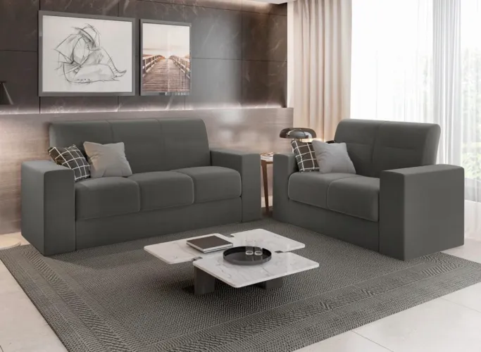 Sofá de 2 e 3 Lugares Cinza NOVO ENTREGA IMEDIATA