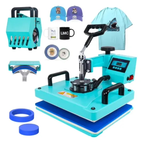 Prensa Térmica Combo 5 em 1 Mecolour Azul para Sublimação de Camiseta, Chinelo e Boné