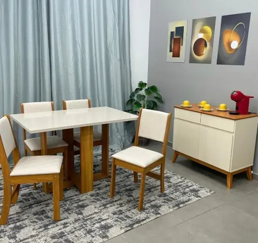 Mesa de Jantar Magic com 4 Cadeiras Viero Mel Blonde- Produto Novo Entrega Rápida