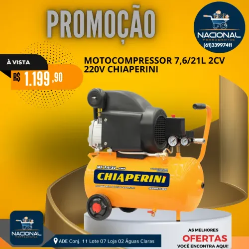 Compressor De Ar 7,6 Pés 21 Litros 2 Hp - Mc7.6/21 - Chiaperini 
