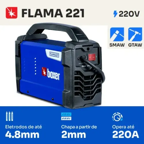 Inversora de Solda FLAMA 221 MMA/TIG 200A 220V BOXER SODLAS - Parcelado em até 10x