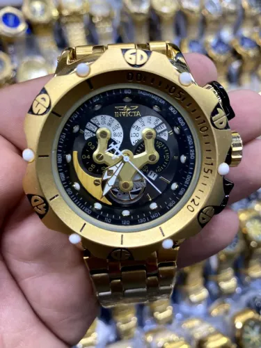 Relógio Invi Dourado Masculino, Excalibur com pulseira de aço