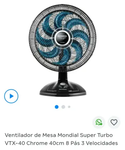 Ventilador de Mesa Mondial Super Turbo VTX-40 Chrome 40cm 8 Pás 3 Velocidades