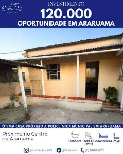 ARARUAMA, ORLA 23 IMOBILIÁRIA! Casa com 2 quartos próxima ao centro