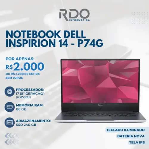 Notebook Dell Inspiron 14 i7 8ª Geração 8GB 240GB SSD Tela IPS - Qualidade & eficiência!