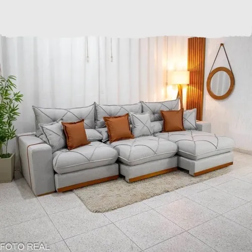 Sofá Retrátil Reclinável Bellano 3.20m Linho D33 e Molas Ensacadas