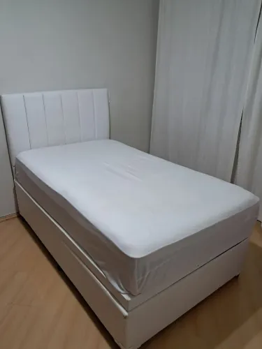 Kit cama baú viúva + colchão + cabeceira + capa impermeável 