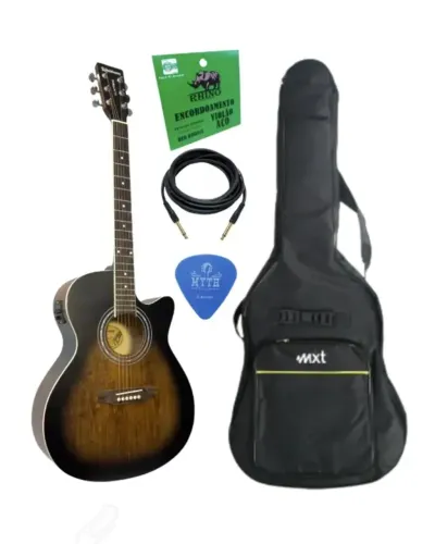 KIT - VIOLAO ELETRO-ACUSTICO + Capa Violão Luxo Mxt + CABO + CORDA AÇO RHINO + PALHETA