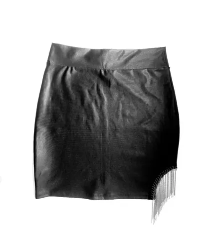 Saia Preta Feminina Com Fenda/Franja