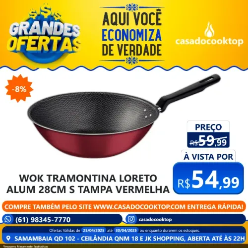 WOK TRAMONTINA LORETO ALUM 28CM S/ TAMPA VERMELHA