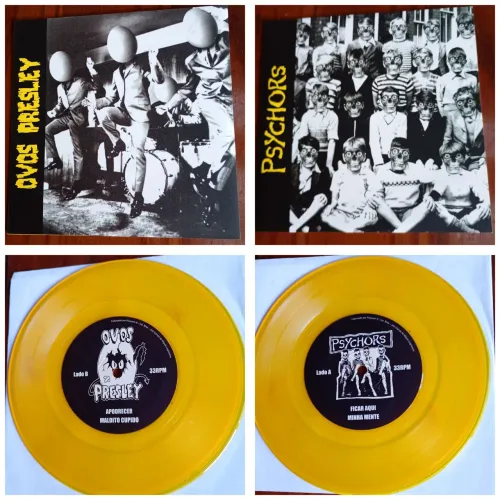 Vinil Ovos Presley e Psychors Compacto 7 polegadas Vinil amarelo Psychobilly HardCore punk
