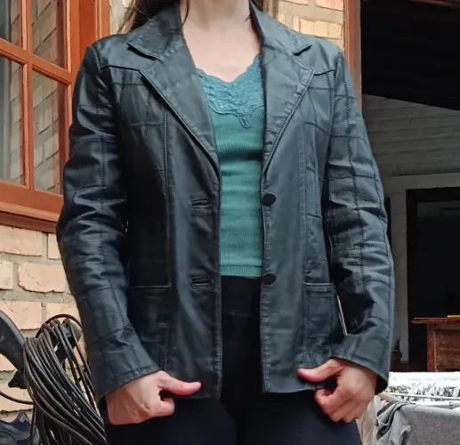 Blazer feminino couro legítimo patchwork