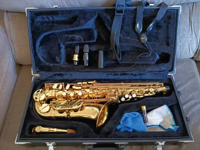 Saxofone Alto Eagle SA 501 Dourado Impecável +Case +Boquilha Yamaha +Suporte