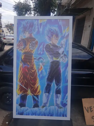 Quadro Do Anime Dragão Ball Z Goku e Vegeta SSJ Blue