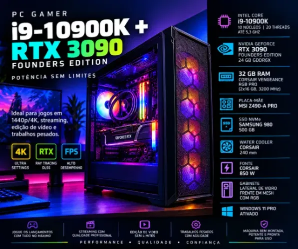 PC Gamer RTX 3090 FE 24GB | 32GB RAM + i9-10900K