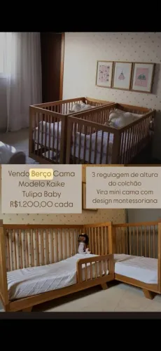 Berço Tulipa Baby - modelo kaique/ vira mini cama montessoriana