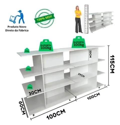 2 GÔNDOLAS CENTRAL IDEAL P LOJA MDF NOVO