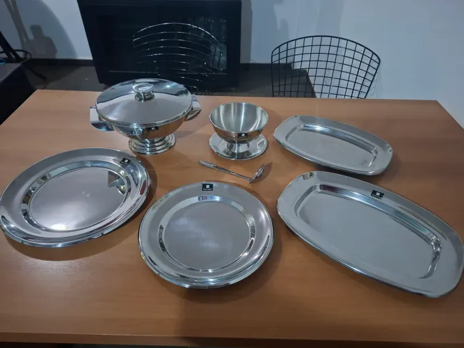 Conjunto de Servir em Inox Hércules - 7 Peças Impecáveis Novo