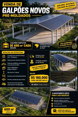 GALPÃO PRÉ-MOLDADO NOVO 600M² - R$180 MIL | 20x30M
