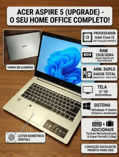 VENDO NOTEBOOK ACER ASPIRE 5 (A514-53) COM UPGRADES - RÁPIDO, SEGURO E PRONTO PARA O USO