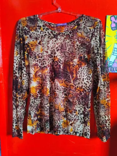 Blusa Tule Segunda Pele Transparente Animal Print Tam G