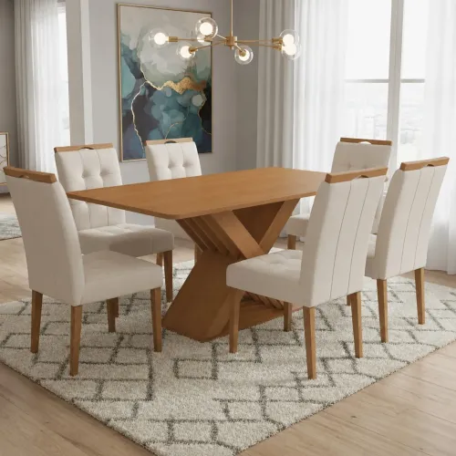 Mesa de Jantar Canela com 6 Cadeiras Sophia em Madeira tt7