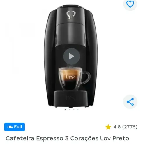 Cafeteira espresso três corações Love preto