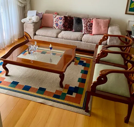Mesa De Centro Mogno Maciço com 2 Cadeiras