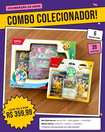 Kit Box Sylveon + Blister duplo Pokémon Celebração De 30 Anos