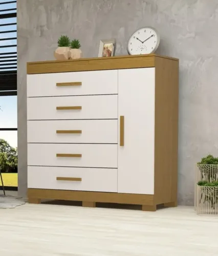Comoda 1.20 cm Rayane 100% MDF, 05 Gavetas e 01 Porta (Nova)