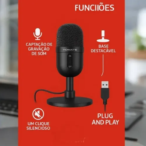 Microfone Usb Tomate Mt-1061 Podcast Gamer Mesa Preto