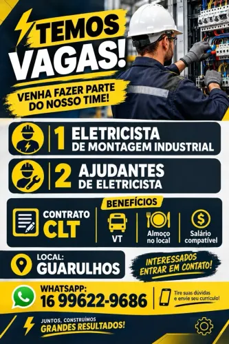Vaga para eletricista e ajudantes