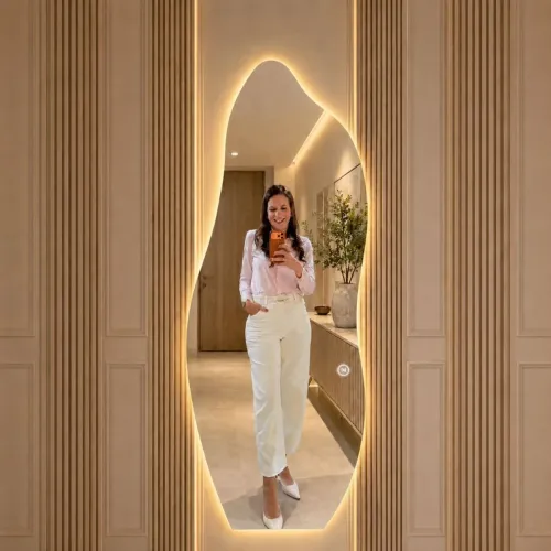 Espelho Orgânico 120x50 e 95x40 Grande Lapidado com Suporte ou LED Touch