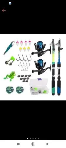 Kit de pesca com 2 varas de pesca + 2 molinetes + estojo com acessórios