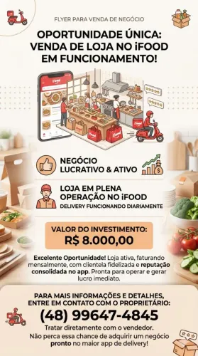 Vendo loja em andamento IFOOD, INSTA DELIVERY 99FOOD