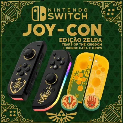 NINTENDO SWITCH - JOY-CON EDIÇÃO ZELDA + BRINDE CAPA E GRIPS